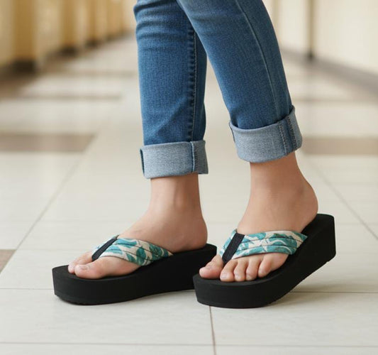Floral print fabric upper casual 2 inches slipper