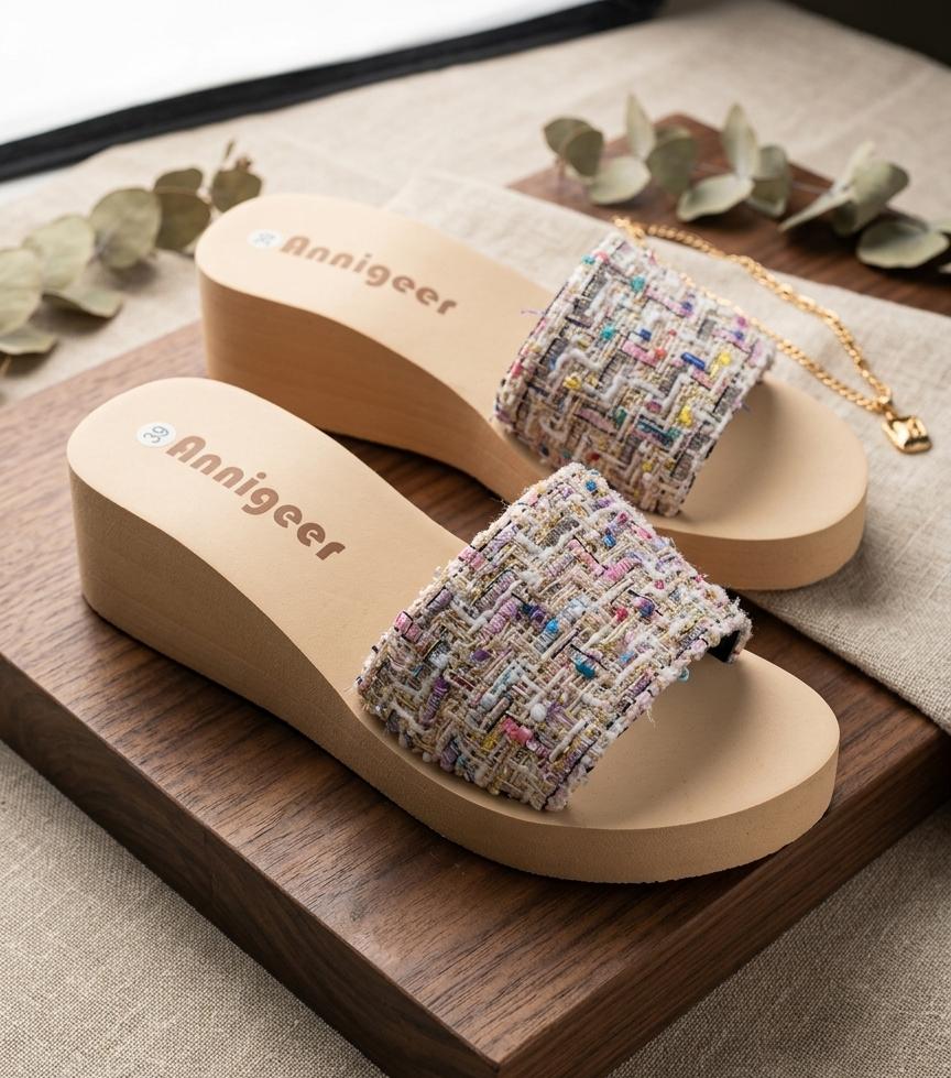Beach flipflop extra light weight slides 2 inches high slipper 3035 KHI-AD