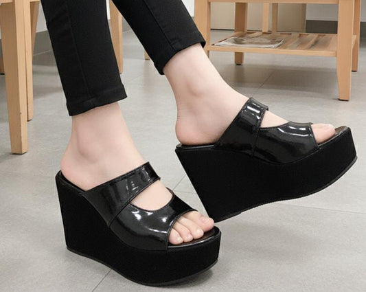 Fish mouth thick sole high heel 4.5 inches slipper