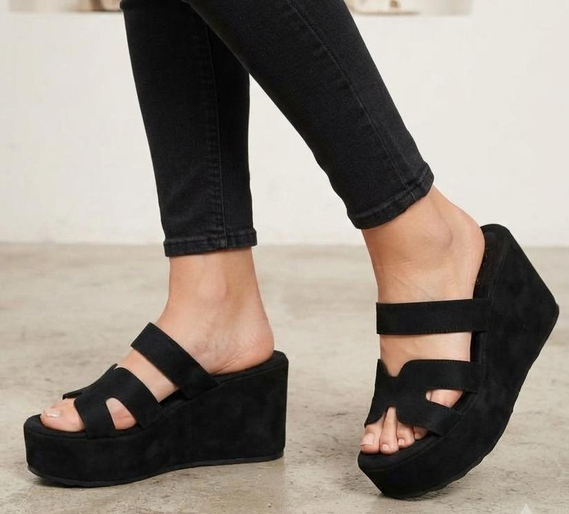H styel elevate straps high thick sole wedges slipper 3090