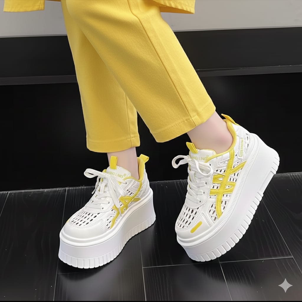 Breathable mesh korean style high sole sports shoes 3017