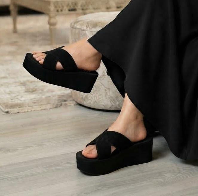 Casual elegance suede style wedge mules slippers 3093