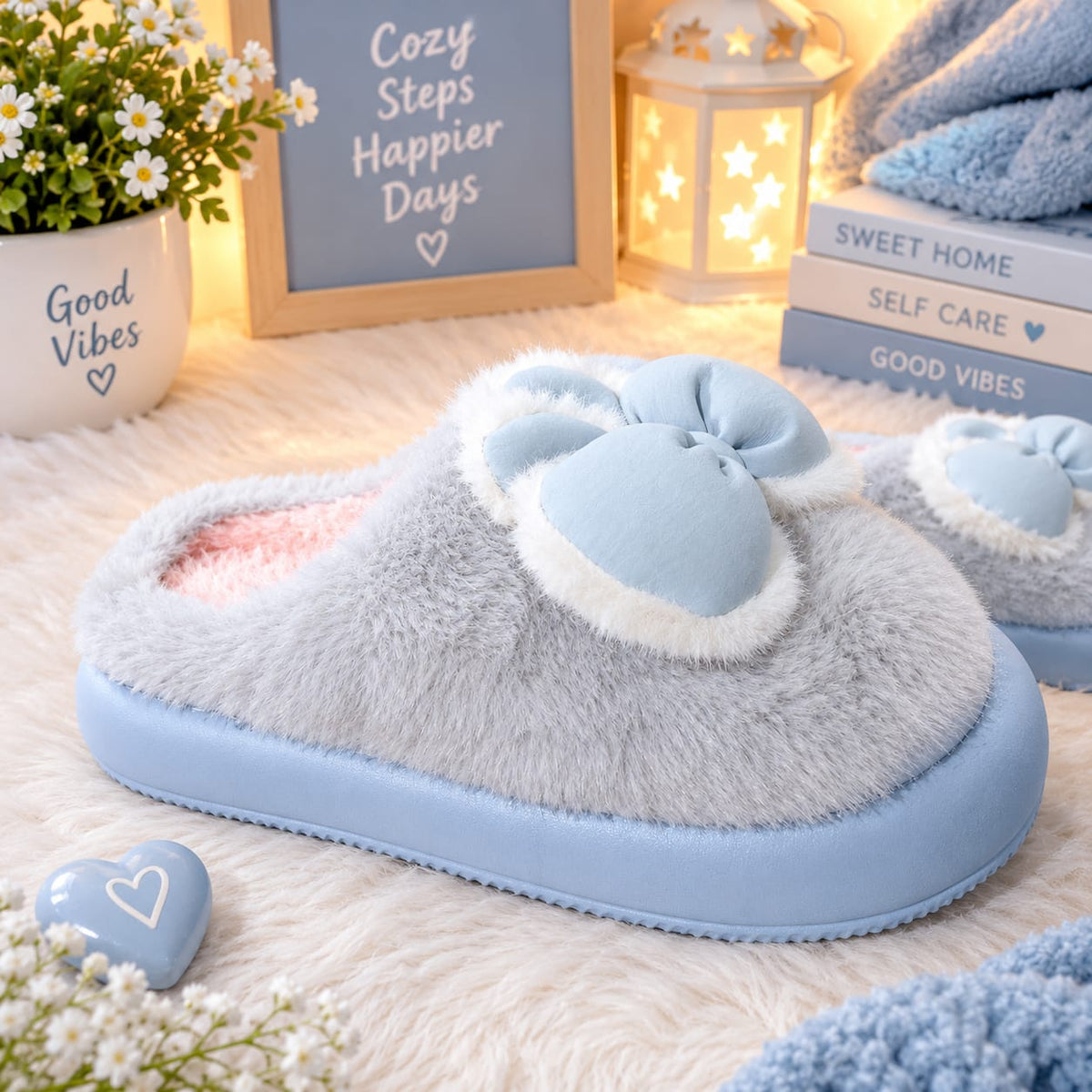 Fluffy cute rabbit bow warm fur shoes for winter 3103