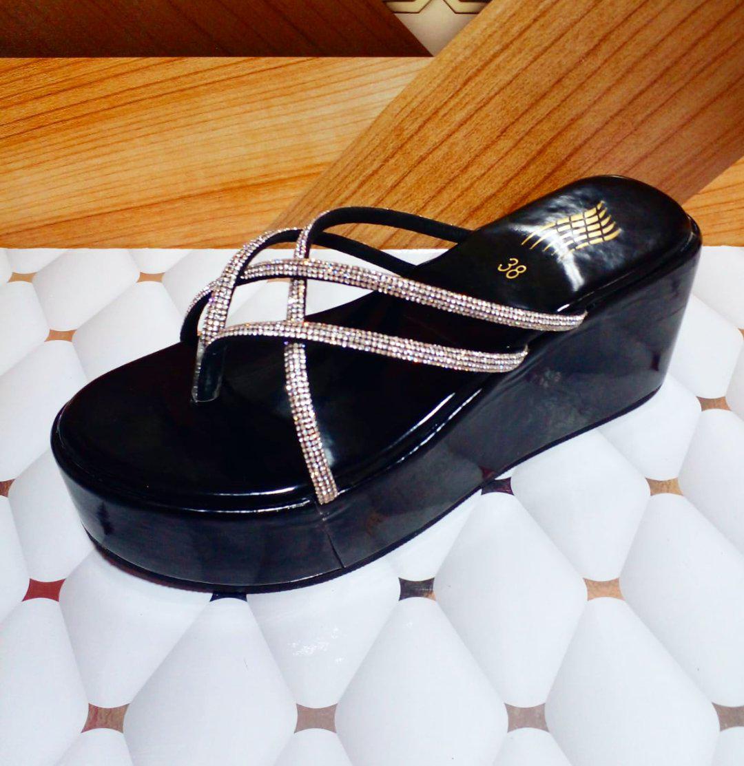 Rhinestone Fancy High Wedge Heel 3 Inches Slipper - China Shoes Store